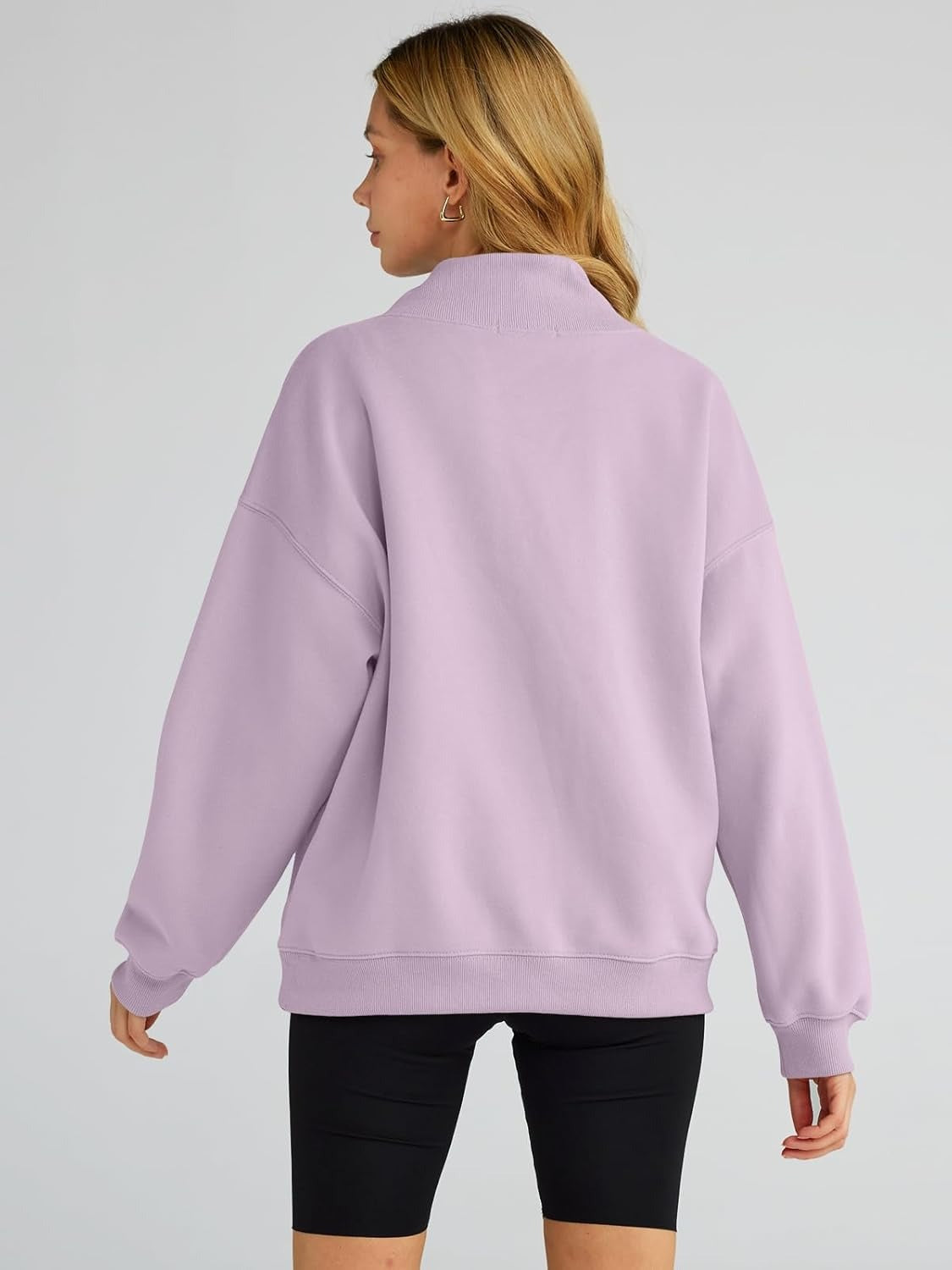 Women's Turtleneck Sweatshirt - Oversized Drop Shoulder Pullover with Fleece Lining