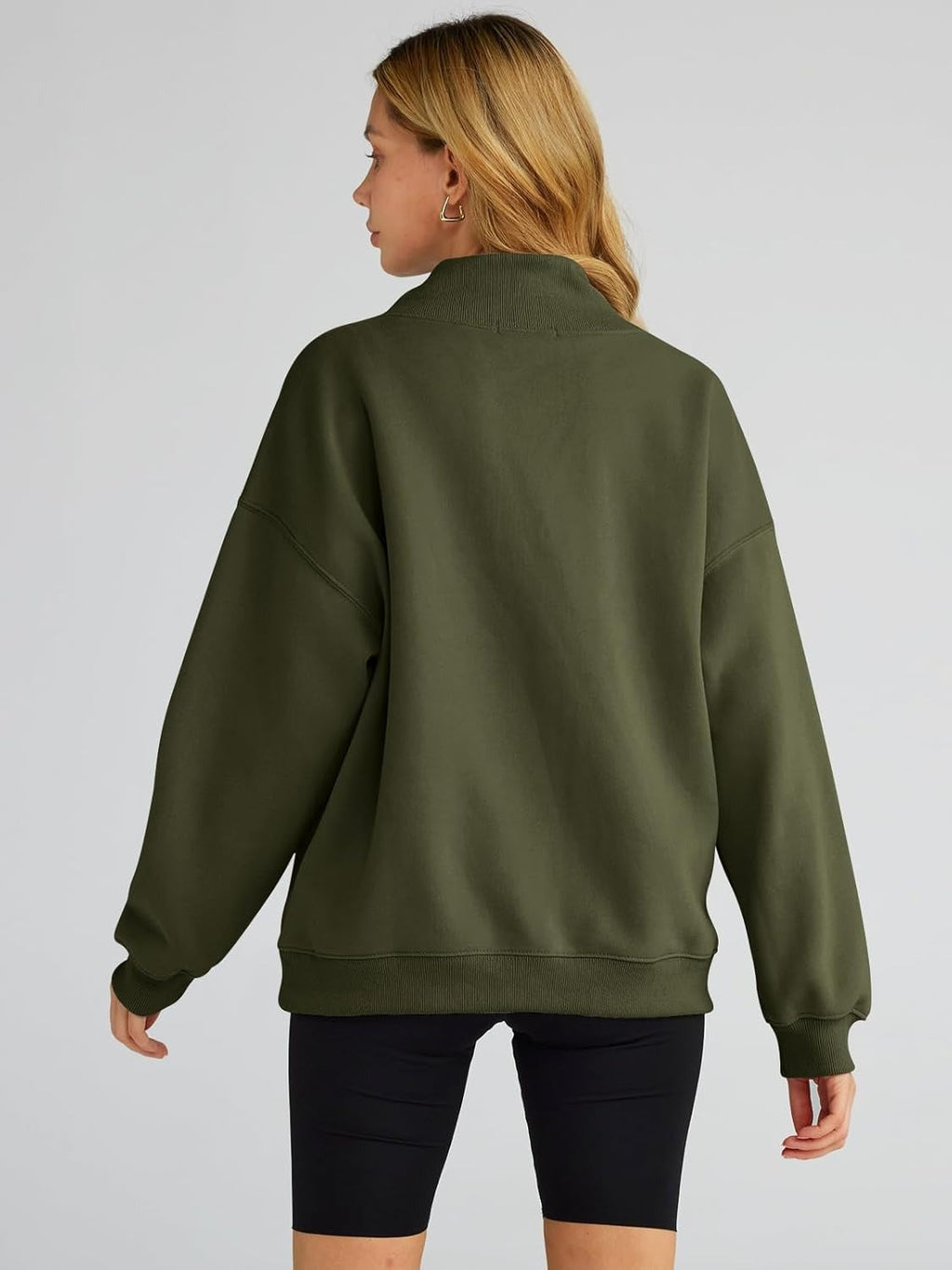 Women's Turtleneck Sweatshirt - Oversized Drop Shoulder Pullover with Fleece Lining