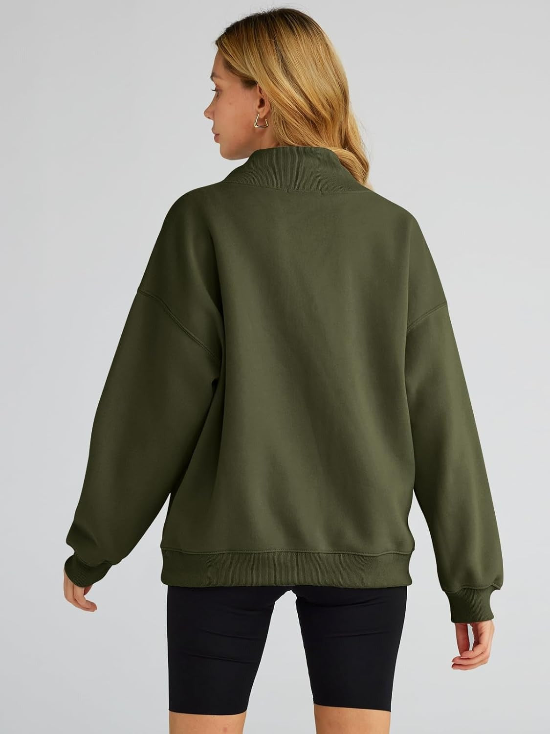 Women's Turtleneck Sweatshirt - Oversized Drop Shoulder Pullover with Fleece Lining