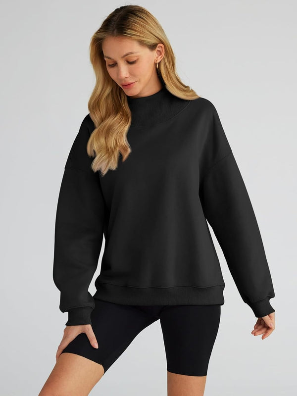 Women's Turtleneck Sweatshirt - Oversized Drop Shoulder Pullover with Fleece Lining