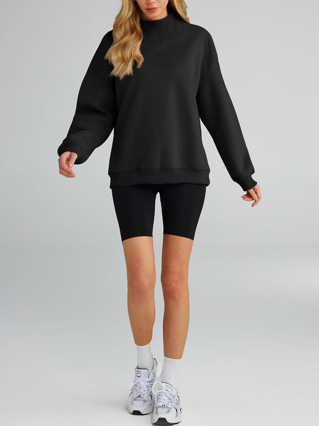 Women's Turtleneck Sweatshirt - Oversized Drop Shoulder Pullover with Fleece Lining