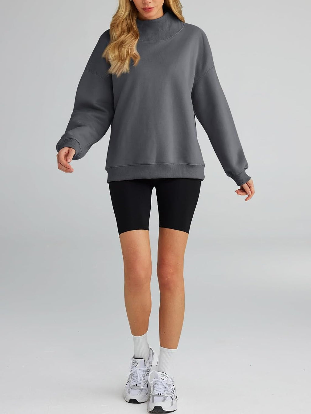 Women's Turtleneck Sweatshirt - Oversized Drop Shoulder Pullover with Fleece Lining