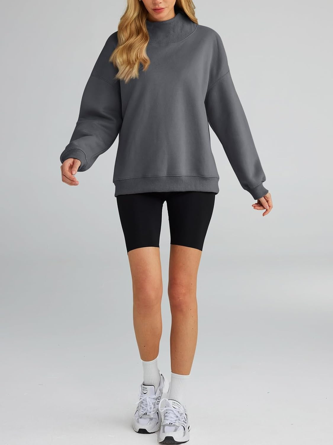 Women's Turtleneck Sweatshirt - Oversized Drop Shoulder Pullover with Fleece Lining