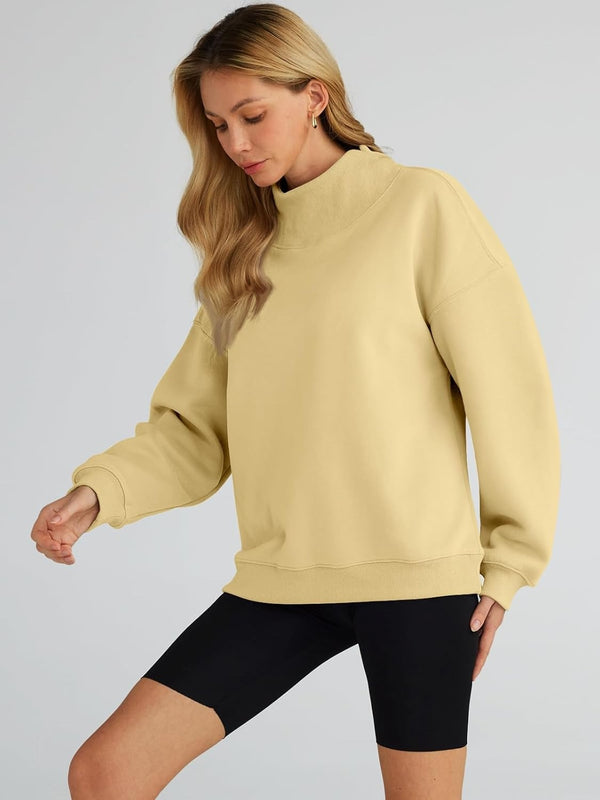 Women's Turtleneck Sweatshirt - Oversized Drop Shoulder Pullover with Fleece Lining