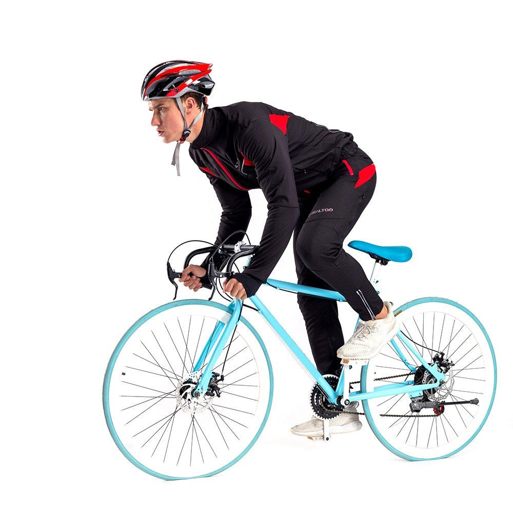 Men Cycling Clothing Set Outdoor Sports Winter Warm Thermal Fleece Long Sleeve Bike Jacket Pants Bicycle Suit Secondary image