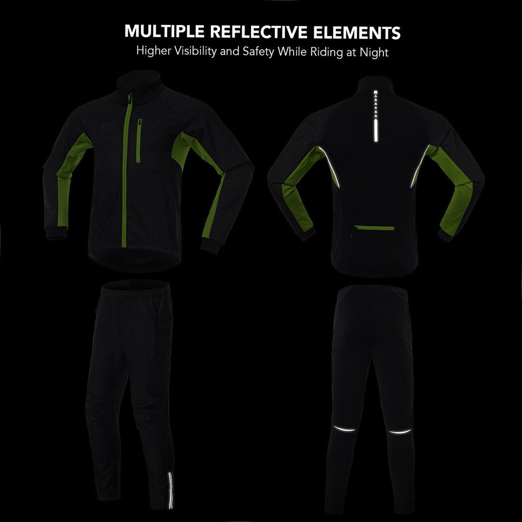 Men Winter Cycling Clothing Set Long Sleeve Windproof Bicycle Jersey with Pants Outdoor Cycling Running Sports Jacket Activewear