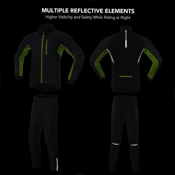 Men Winter Cycling Clothing Set Long Sleeve Windproof Bicycle Jersey with Pants Outdoor Cycling Running Sports Jacket Activewear