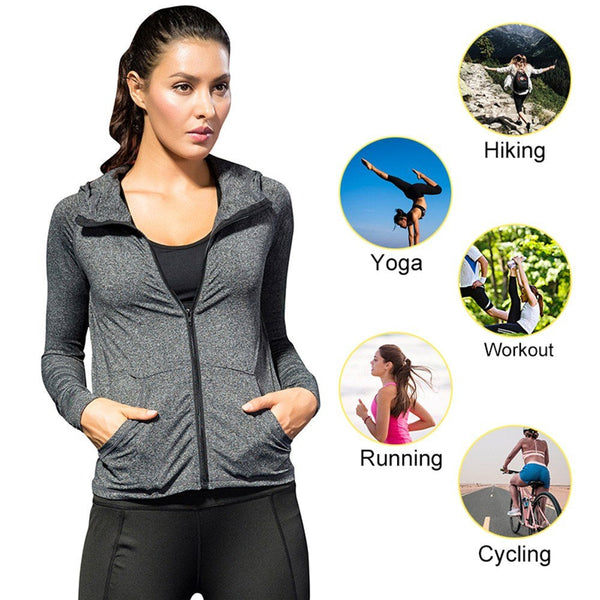 Women Full-zip Hooded Jackets Sport Hoodie Raglan Long Sleeves Pockets Workout Running Exercise Gym Track Sweatshirt Casual Tops Activewear