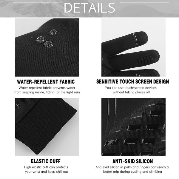 Waterproof Windproof Cycling Gloves for Men & Women - Fleece Lined, Touchscreen, Anti-Slip, Full-Finger Ski Gloves