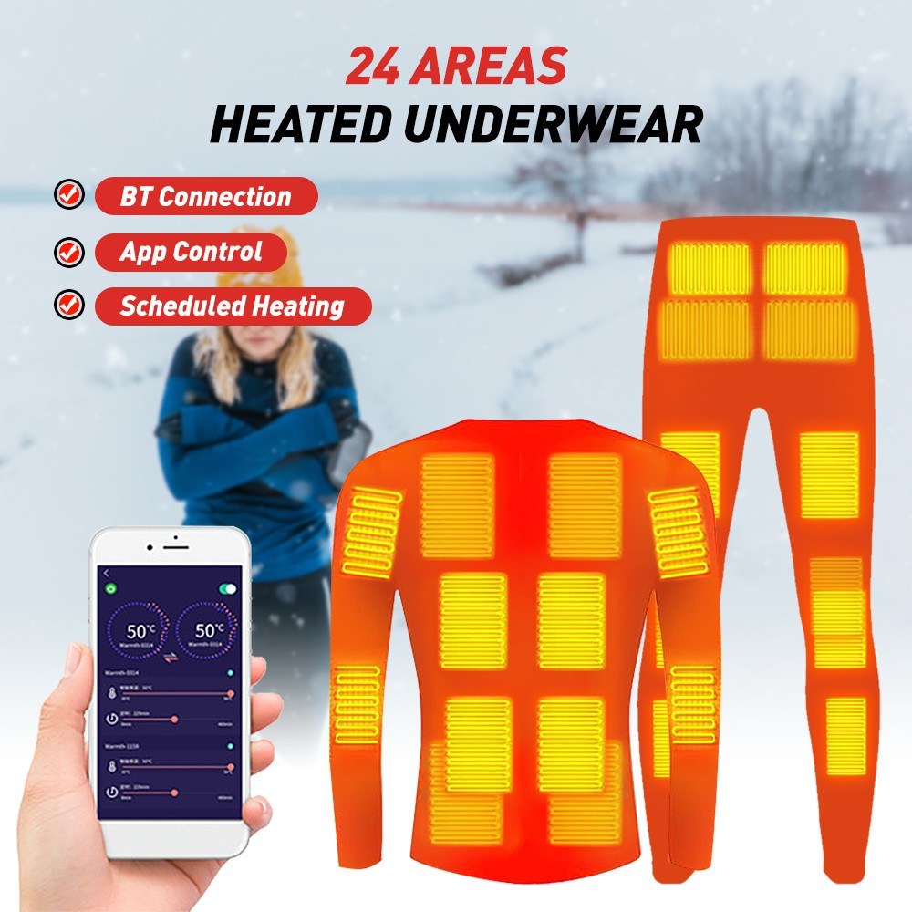 Women's USB Heated Underwear Set: 24-Zone Electric Heating, App-Controlled, 5 Temperature Settings for Winter Warmth