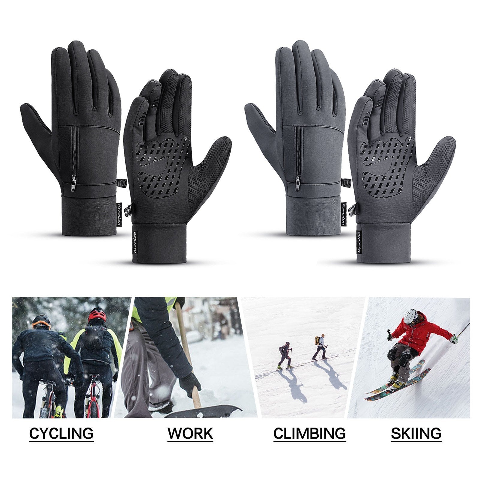 Men's Waterproof Thermal Touchscreen Gloves with Pocket & Anti-Slip Fleece for Winter Sports Secondary image