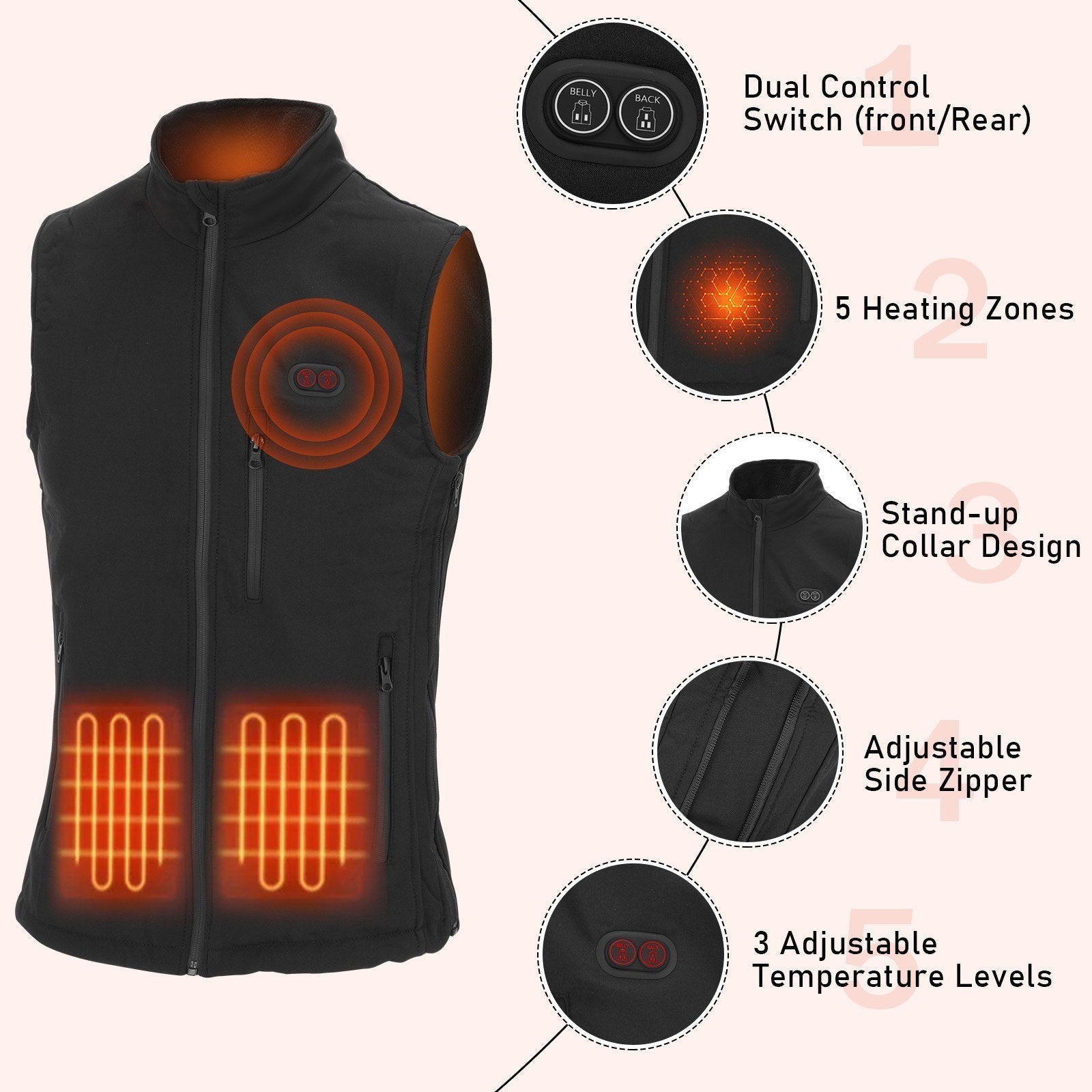 Heated Vest for Men & Women Adjustable Winter Coat Outdoor Travel Sports Heating Clothing Secondary image