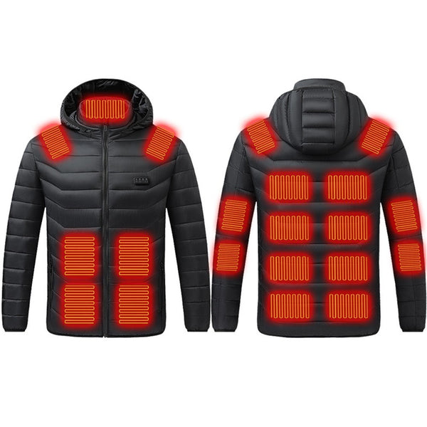 Battery-Powered Heated Cotton Jacket, 21-Zone Control Winter Coat