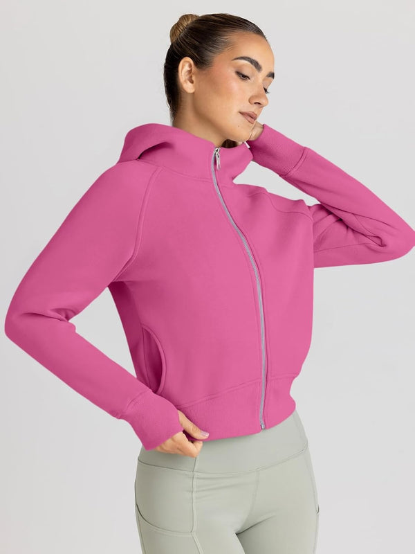 Women’s Full Zip Fleece Hoodie – Cozy Winter Jacket with Drop Shoulder Collar, Soft & Breathable Sweatshirt for Fall & Winter
