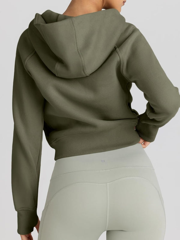 Women’s Full Zip Fleece Hoodie – Cozy Winter Jacket with Drop Shoulder Collar, Soft & Breathable Sweatshirt for Fall & Winter