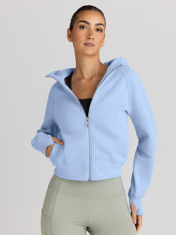 Women’s Full Zip Fleece Hoodie – Cozy Winter Jacket with Drop Shoulder Collar, Soft & Breathable Sweatshirt for Fall & Winter