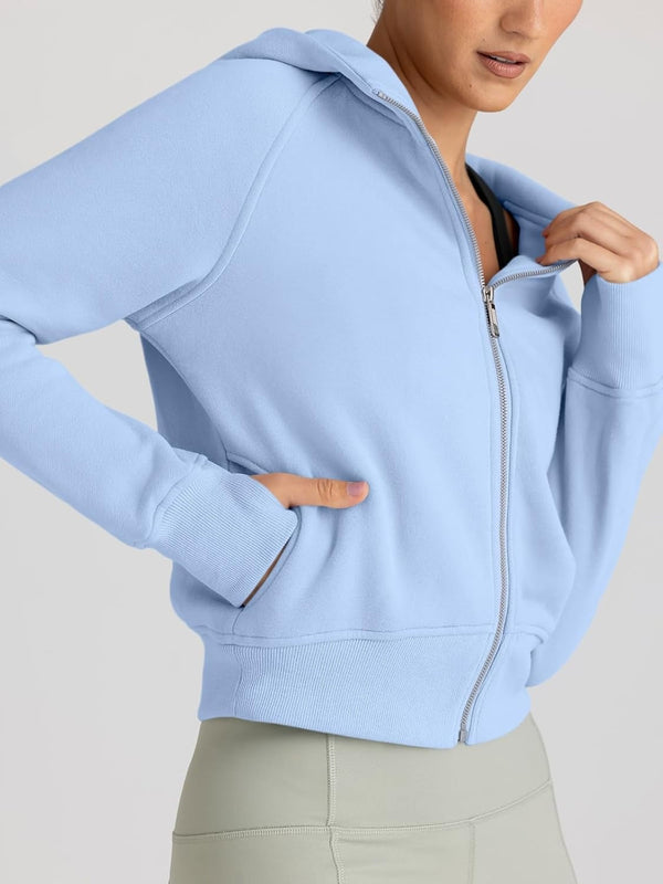 Women’s Full Zip Fleece Hoodie – Cozy Winter Jacket with Drop Shoulder Collar, Soft & Breathable Sweatshirt for Fall & Winter