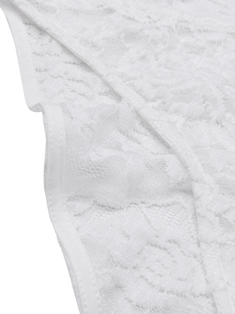 Women Lace See-through V-neck Tights Shapewear Outside Wearing Casual Bodysuit