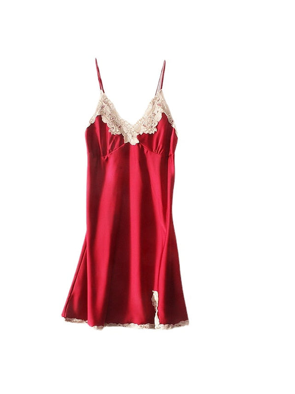 Elegant Women's Satin Lace Backless Mini Dress - Sexy Solid Color Party Wear