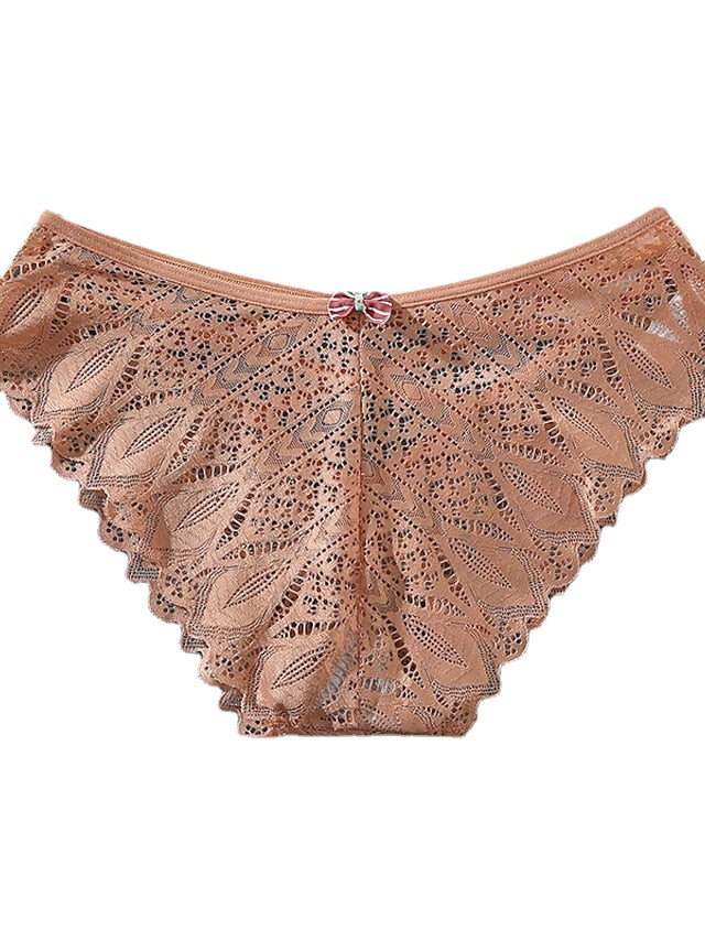 Women's Sexy Panties Brief Underwear 1pc , pack Underwear Sexy Criss Cross Bow Hole Lace Nylon Mid Waist Sexy Black Khaki Red