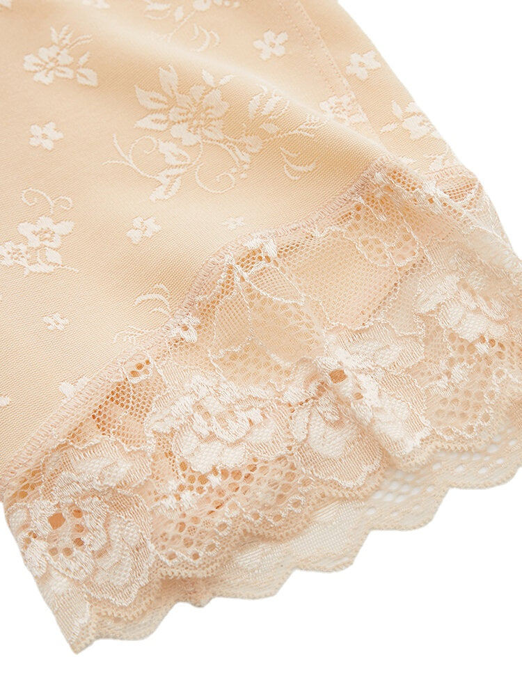 Women Embroidered Solid Color Lace Tummy Control Shapewear Panties