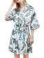 Plus Size Floral Print Half Sleeve Faux Silk Sleepwear Robe for Women