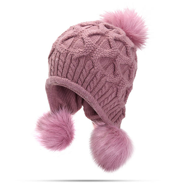 Womens Winter Warm Crochet Knitted Wool Beanie Hat Pompom Ball Ski Cap