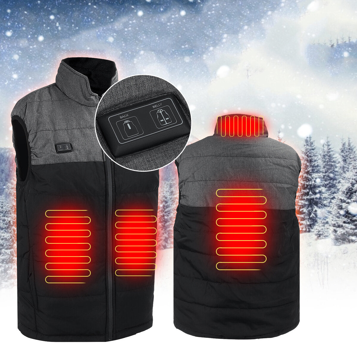 Men's Lightweight Heated Vest - Four Zone Electric Heating, Windproof, Winter Warmth