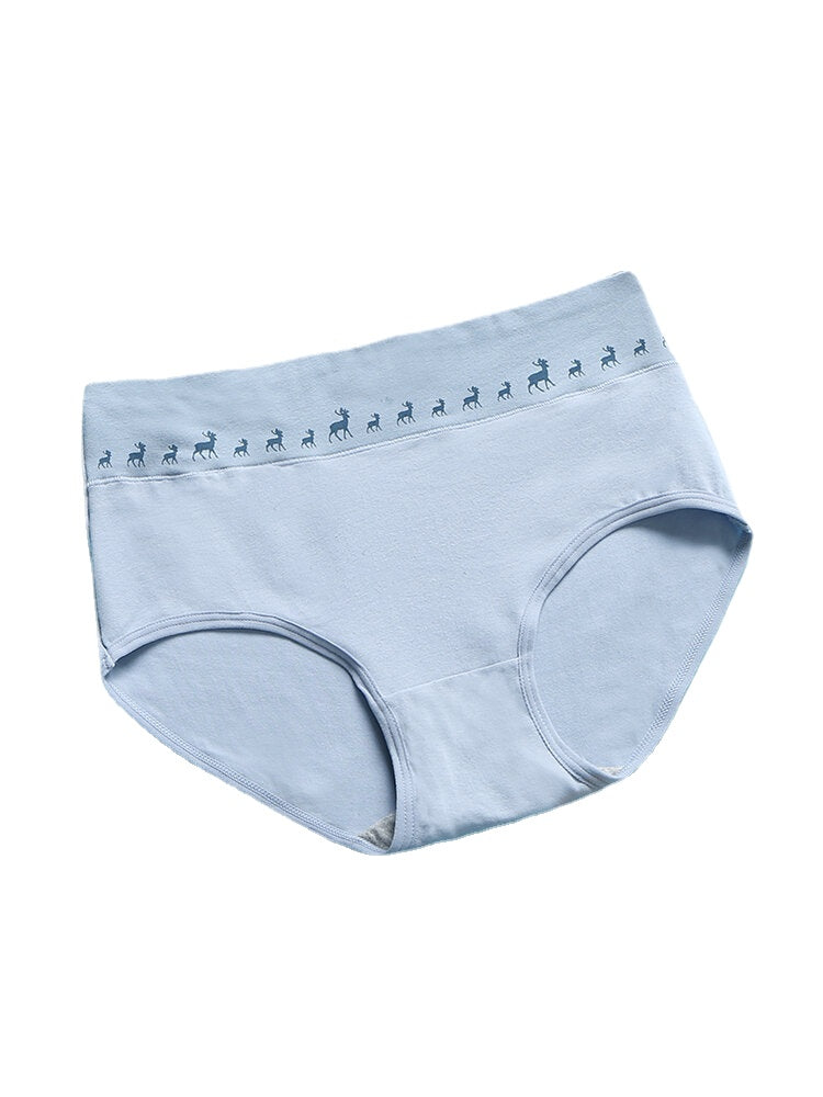 Women's Deer Print Cotton High Waist Stretch Panties
