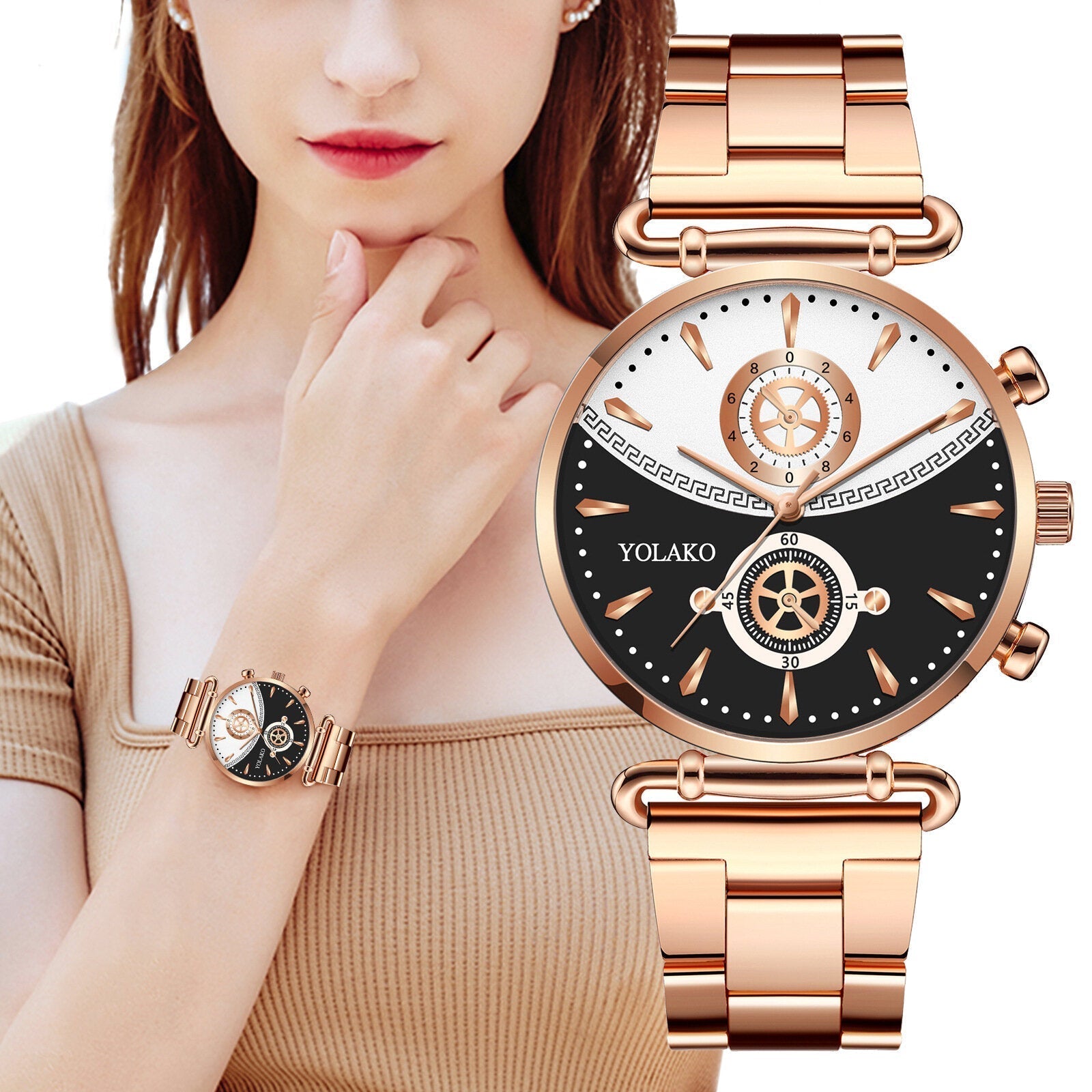 Fashion Casual Steel Alloy Mesh Strap Personality Gear Dial Quartz Watch for Men Women Main image