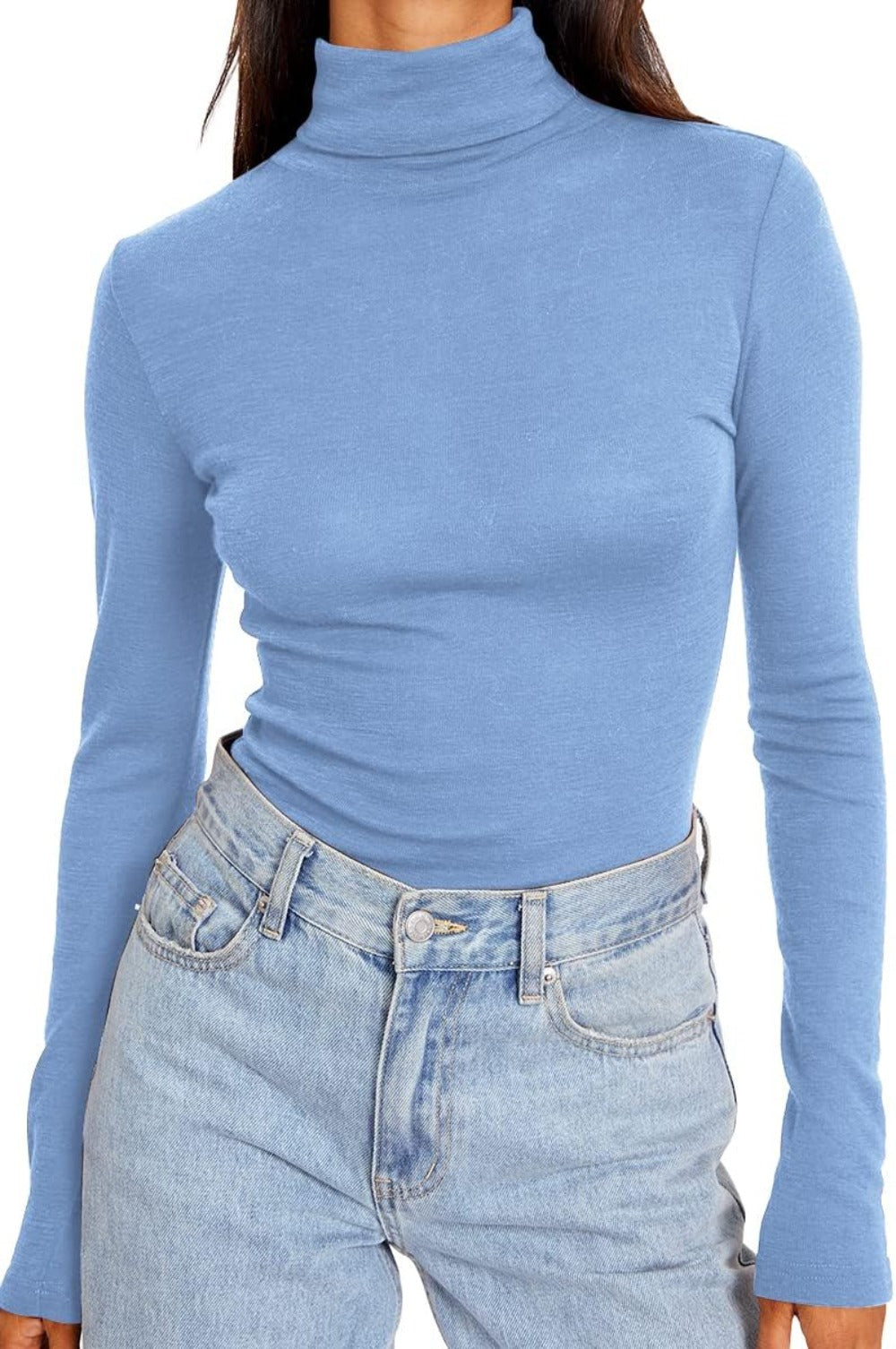 Women's Turtleneck Long Sleeve Shirts Fall Fashion Basic Layering Slim Fit Soft Thermal Underwear Tops