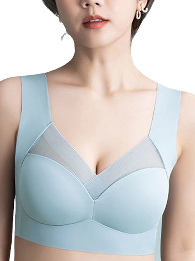 Women's Wireless Bras Fixed Straps Full Coverage V Neck Breathable Pure Color Pull-On Closure Casual Daily Nylon 1PC Pink Bras & Bralettes