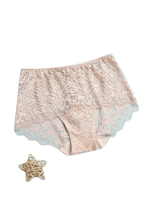 Women's Floral Lace Mid Waist Breathable Panties