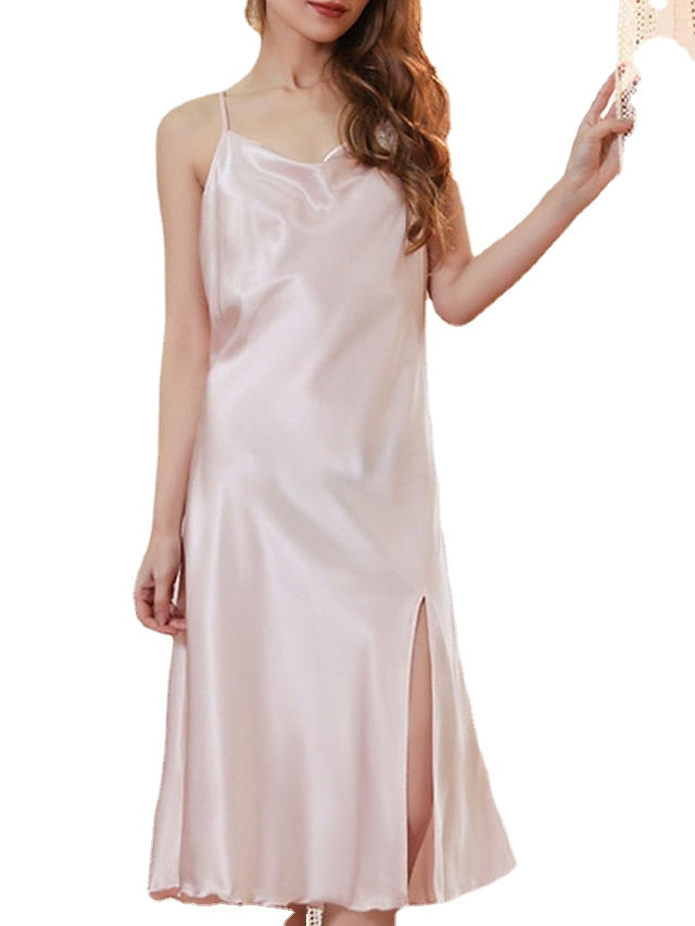 Women's Sheath Dress Slip Dress Midi Dress Sexy Dressy Backless Split Solid Colored Strap Party Home Black White