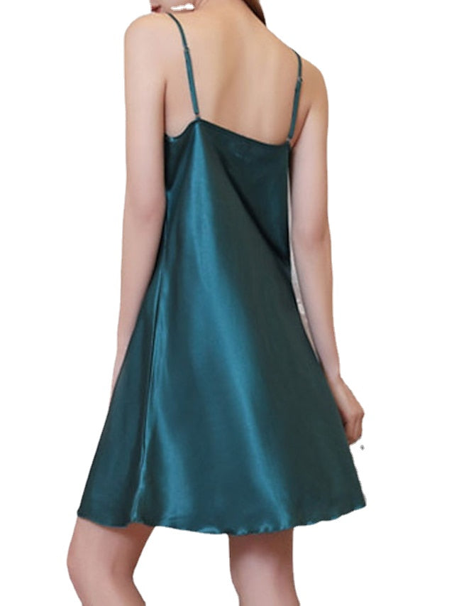 Women's Pajamas Nightgown Nighty Pjs Pure Color Simple Comfort Sweet Home Daily Bed Satin Breathable Gift V Wire Sleeveless Spring Summer Green Blue Secondary image
