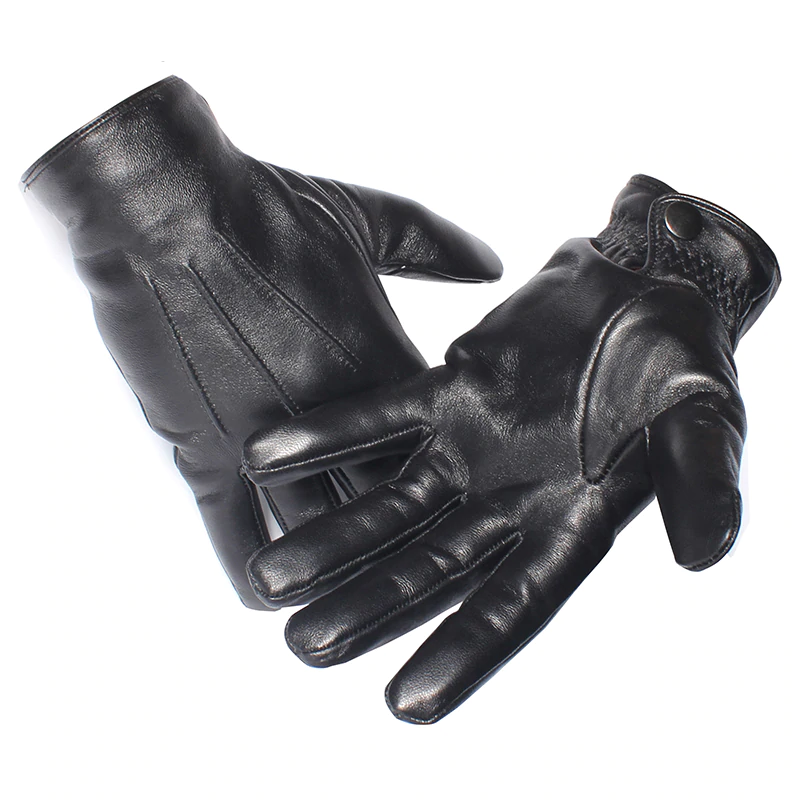 Stylish Black Warm Real Leather Touch Screen Gloves With Buttons For Men Main image