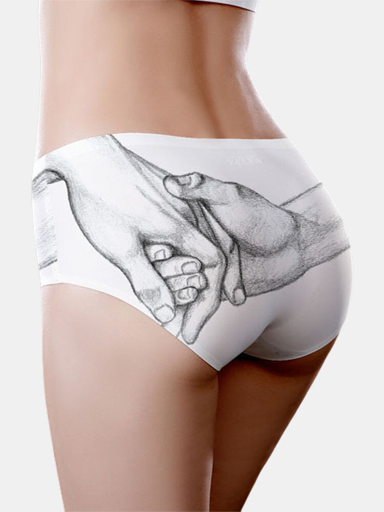 Women's Breathable Cotton Mid Waist Panty with Hand Print