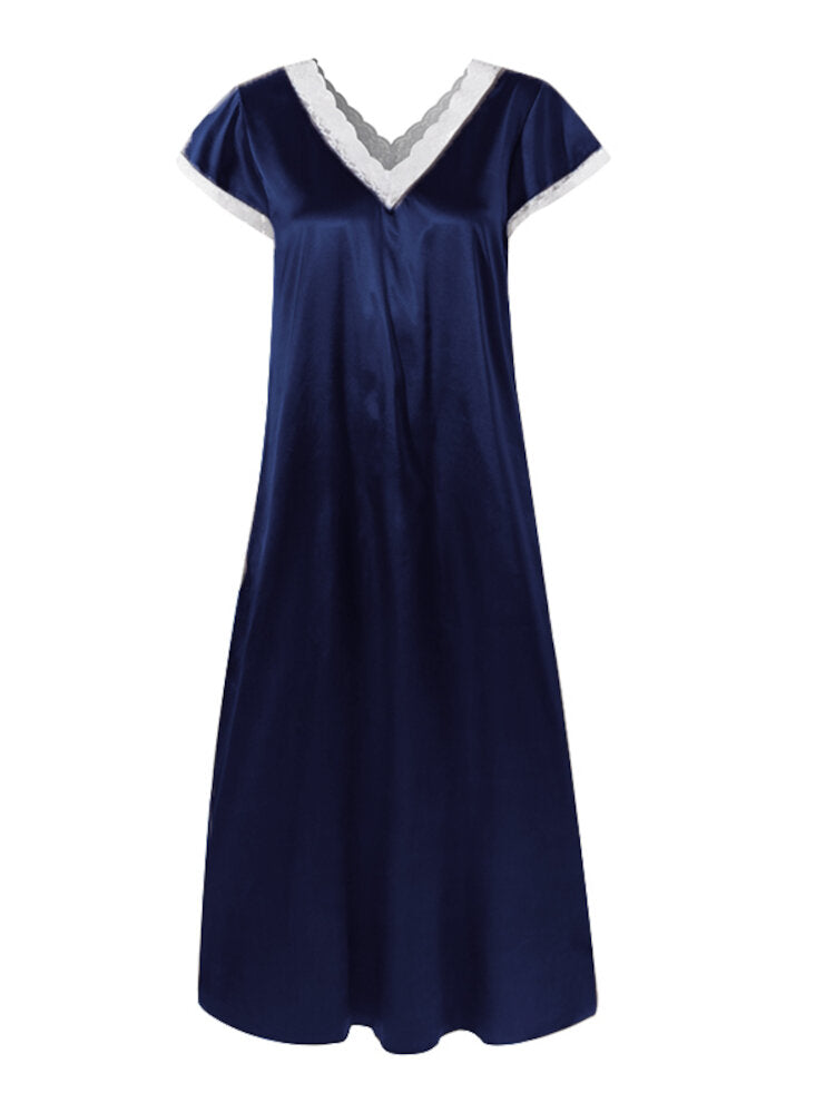 Women's Lace Spliced Short Sleeve Casual Nightgown Main image