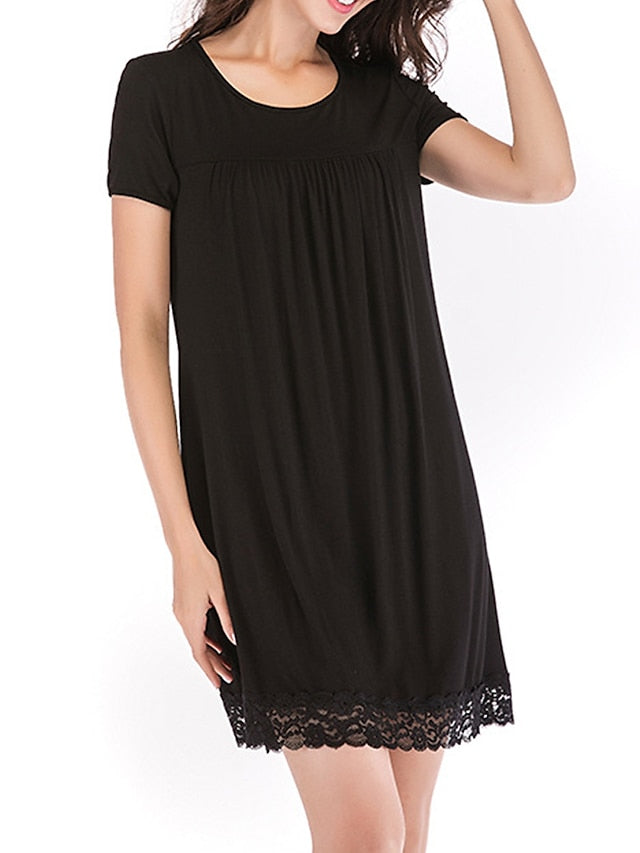 Women's Shift Sweater Dress Night Sweater Dress Mini Sweater Dress Daily Casual Lace Solid Colored Crewneck Home Lounge Navy Black Secondary image
