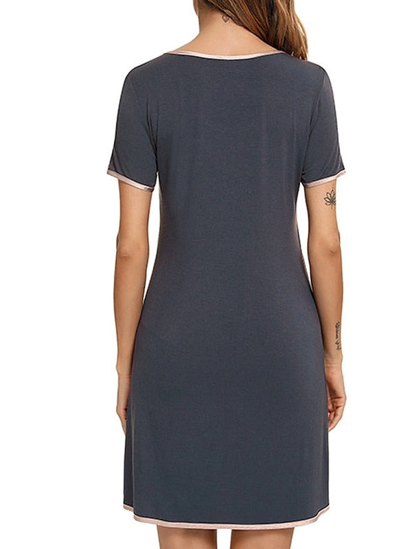 Women's Casual Crewneck T-Shirt Dress with Pocket - Solid Color Mini Shift Lounge Wear