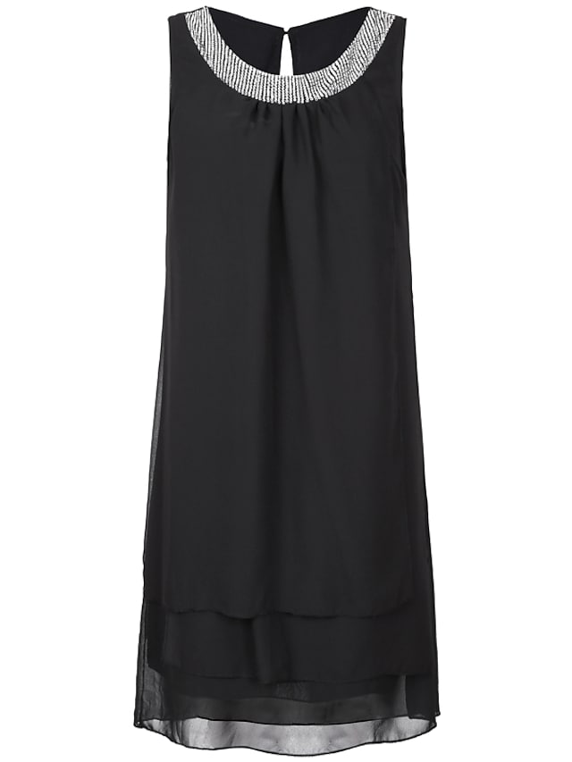 Women's Sleeveless Pure Color Crew Neck Casual Weekend Temperament Chiffon Dress
