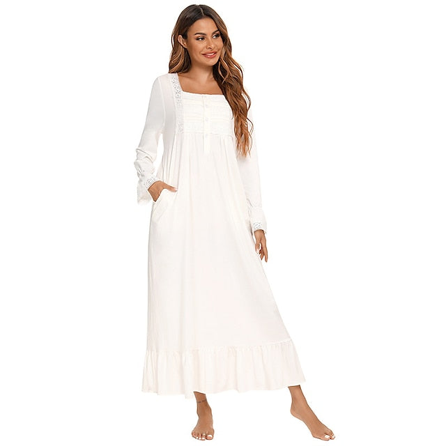 Women's Pajamas Nightgown Nighty Pjs Pure Color Simple Comfort Party Home Daily Gift Square Neck Long Sleeve Fall Spring Blue Purple