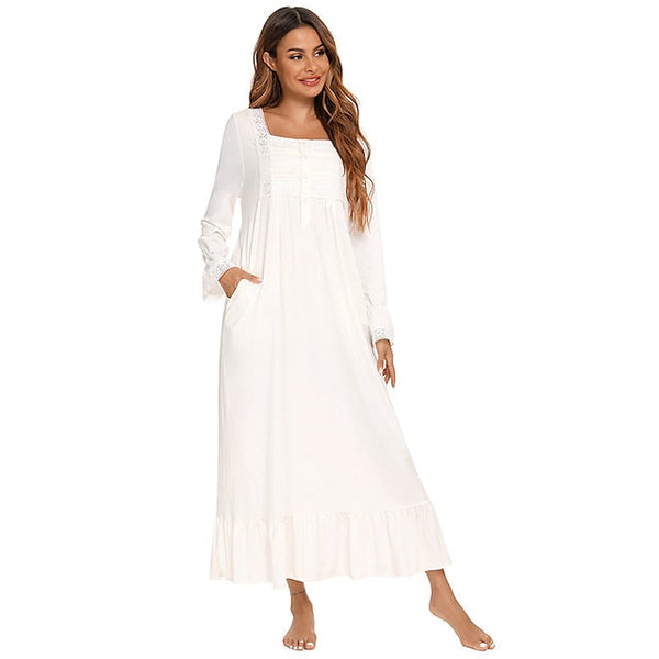 Women's Pajamas Nightgown Nighty Pjs Pure Color Simple Comfort Party Home Daily Gift Square Neck Long Sleeve Fall Spring Blue Purple