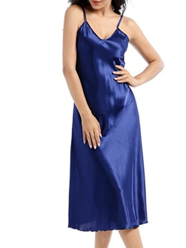 Women's Satin Sleeveless Nightgown - Retro Comfort, Breathable, Adjustable Straps, Perfect Gift