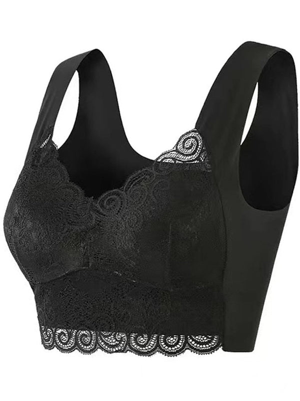 Women's Wireless Bras Padded Bras Full Coverage V Neck Breathable Push Up Lace Pure Color Pull-On Closure Date Casual Daily Nylon