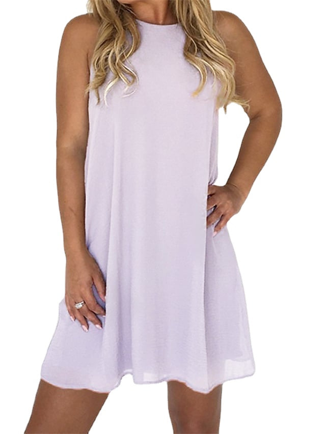Women's Sleeveless Pure Color Mesh Crew Neck Simple Dress Main image