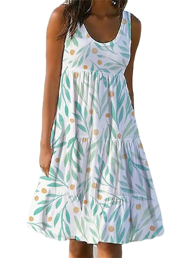 Women‘s Sleeveless Print Beach Holiday U Neck Casual Dress Secondary image