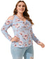 Plus Size Cold Shoulder Floral Print Twist Long Sleeves Tee