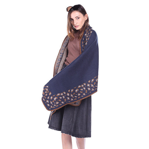 Women Printing Winter Warm Scarf Casual Leopard Pattern Scarf Shawl