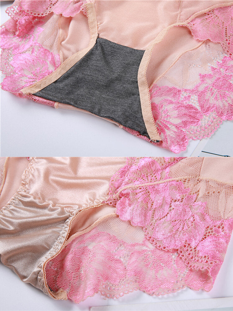 High Waisted Lace Mesh Cotton Lined Comfy Full Hip Panty